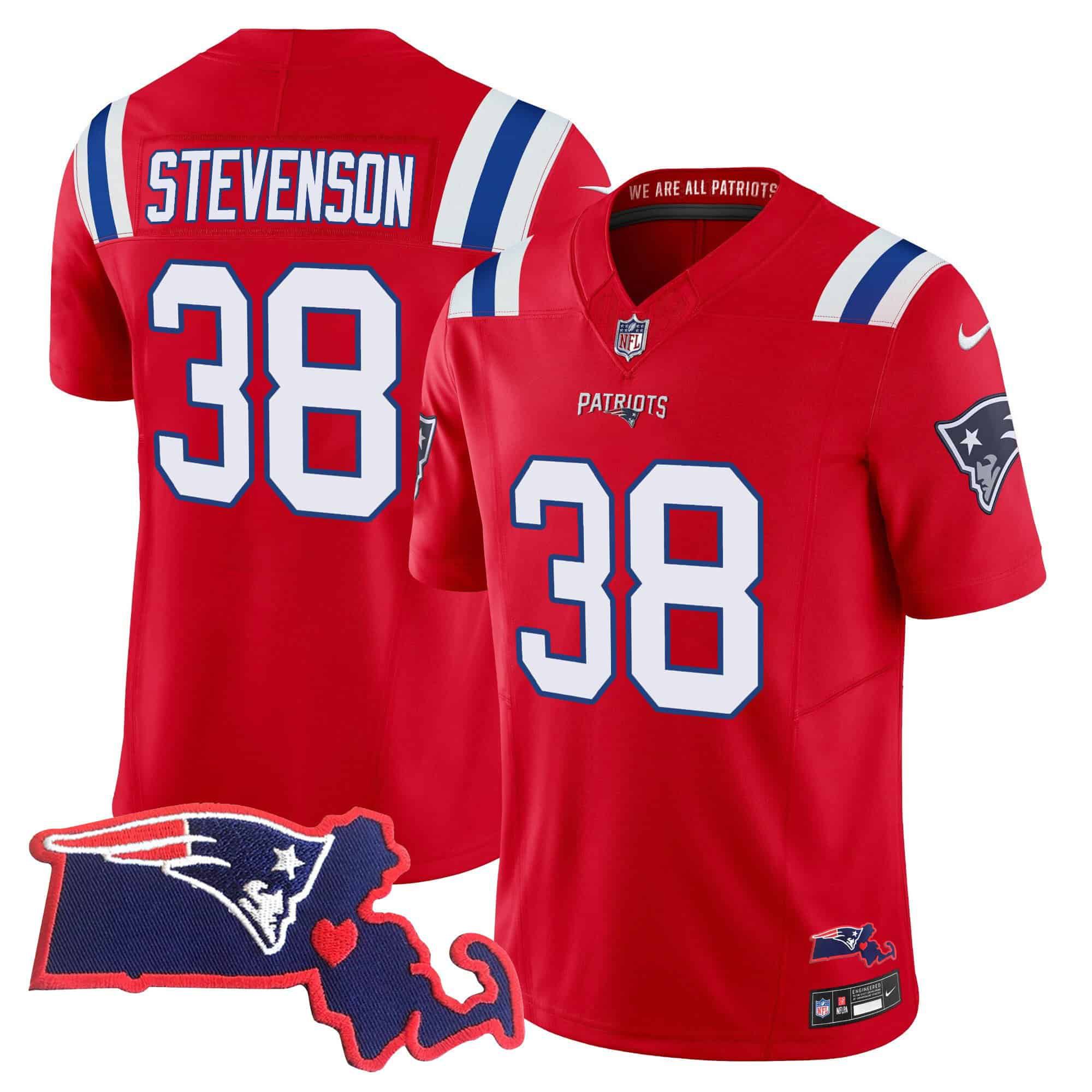 Men New England Patriots 38 Stevenson Red 2024 Nike Patch Vapor Limited NFL Jersey